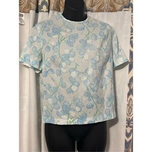 BEAUTIFUL True Vtg Mid-century 1960s Jane Hunter MOD Blouse Top BLUE AND WHITE B